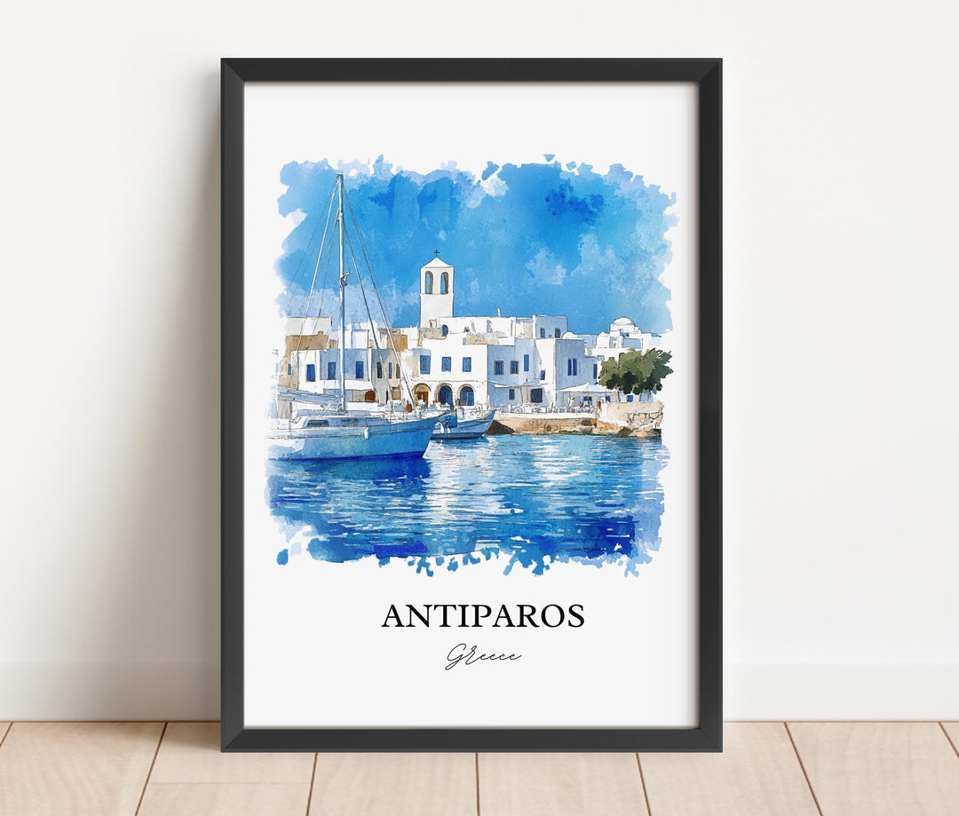 Antiparos Wall Art, The Cyclades Print, Paros Watercolor Art, Antiparos Greece Gift, Travel Print, Travel Poster, Housewarming Gift