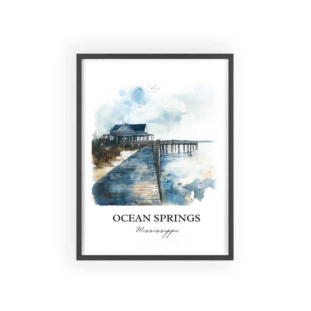 Ocean Springs MS Wall Art, Ocean Springs Print, Mississippi Watercolor, Ocean Springs Gift, Travel Print, Travel Poster, Housewarming Gift