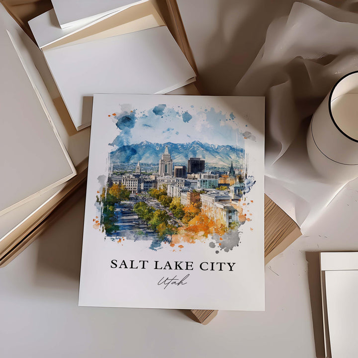 Salt Lake City Wall Art, Utah Print, Salt Lake City UT Watercolor Art, SLC Gift, Travel Print, Travel Poster, Housewarming Gift