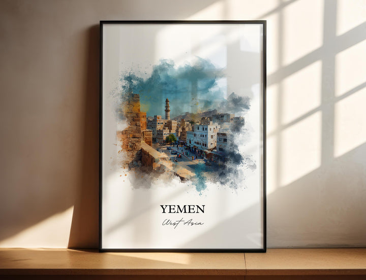 Yemen Wall Art, Yemen Print, Yemen Watercolor Art, Yemen Gift, Travel Print, Travel Poster, Housewarming Gift