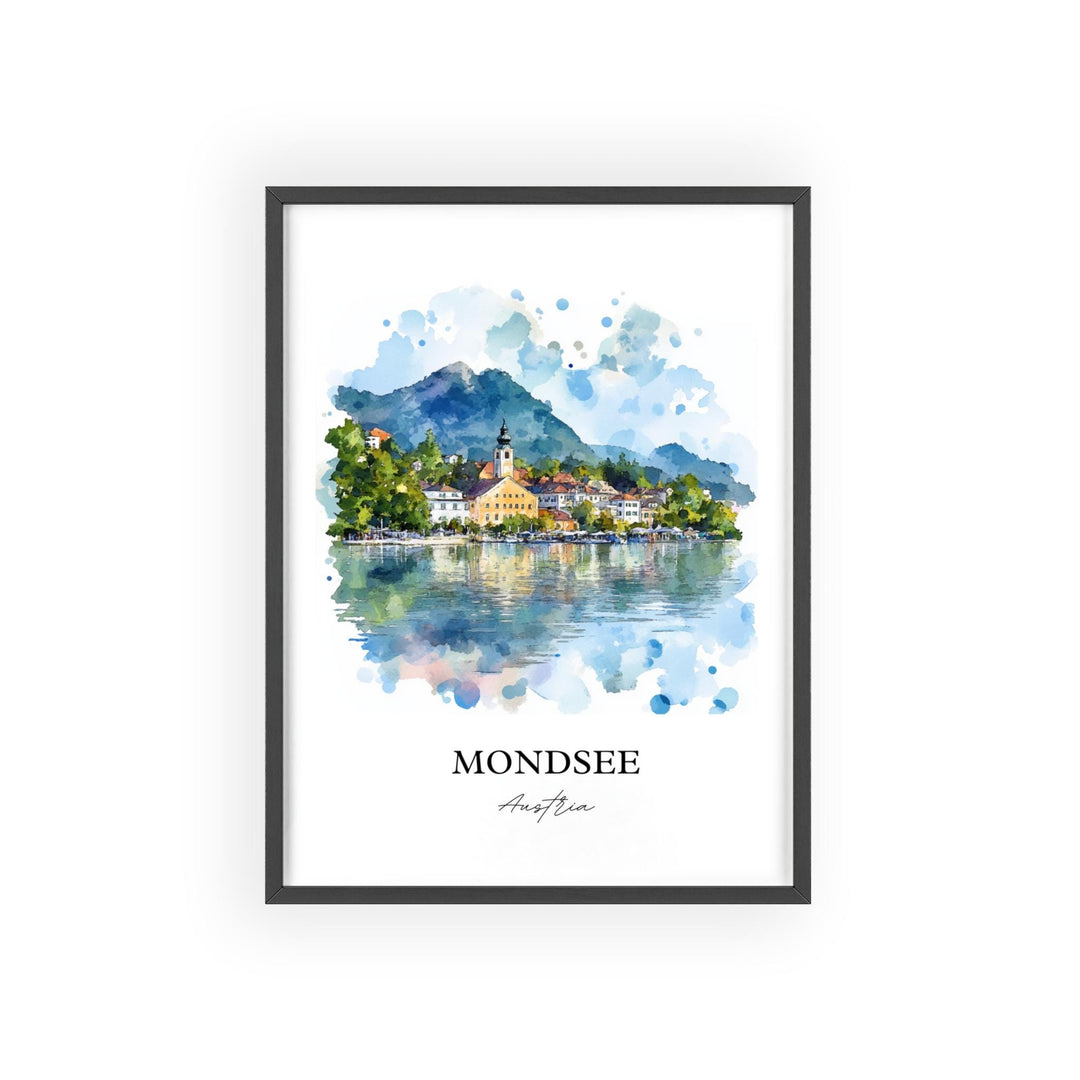 Mondsee Wall Art, Vöcklabruck District Print, Austria Watercolor Art, Mondsee Austria Gift, Travel Print, Travel Poster, Housewarming Gift