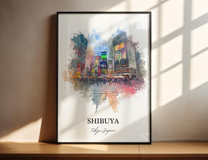Shibuya Wall Art, Shibuya Tokyo Print, Shibuya Watercolor Art, Tokyo Japan Gift, Tokyo Travel Print, Tokyo Travel Poster, Housewarming Gift