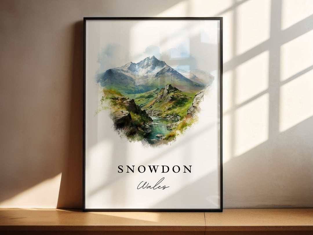 Snowdon traditional travel art - Wales, Snowdon poster print, Wedding gift, Birthday present, Custom Text, Perfect Gift