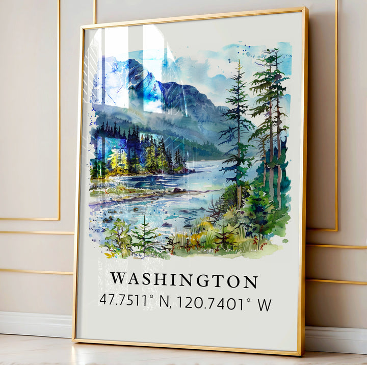 Washington State Wall art - Washington print with coordinates, Framed or Unframed Options - WA Birthday present, Personalization Available