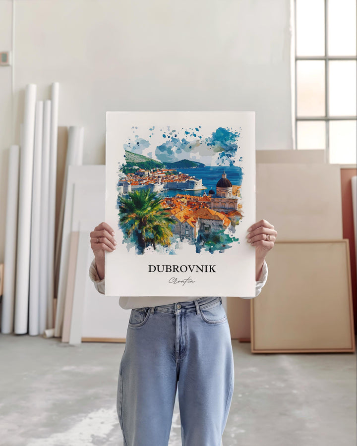 Dubrovnik Wall Art, Dubrovnik Croatia Print, Croatia Watercolor Art, Dubrovnik Gift, Travel Print, Travel Poster, Housewarming Gift