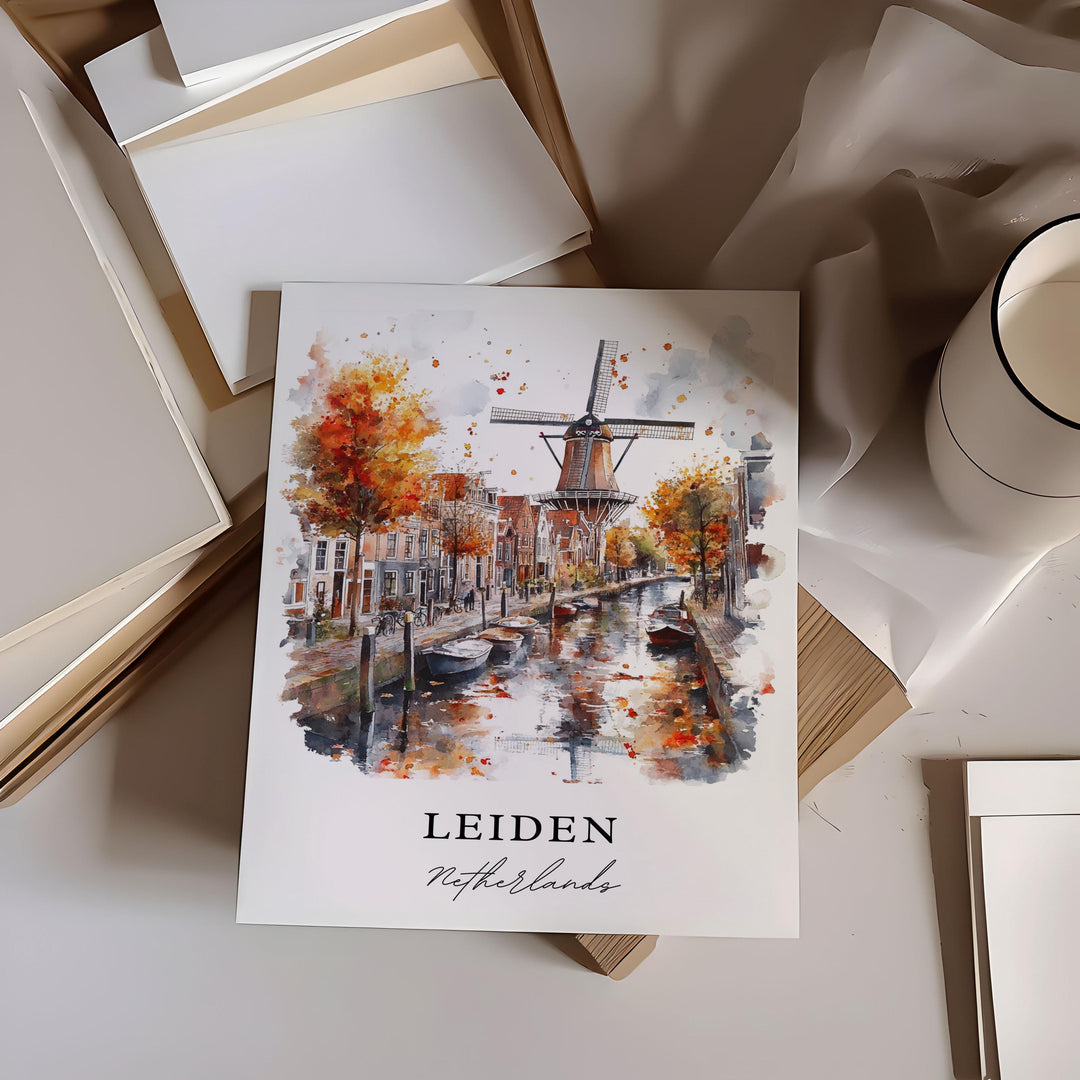 Leiden Netherlands Wall Art, Leiden Print, South Holland Watercolor Art, Leiden Gift, Travel Poster, Housewarming Gift