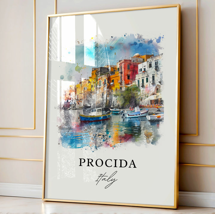 Procida Italy Wall Art, Flegrean Islands Print, Procida Watercolor, Procida Italy Gift,