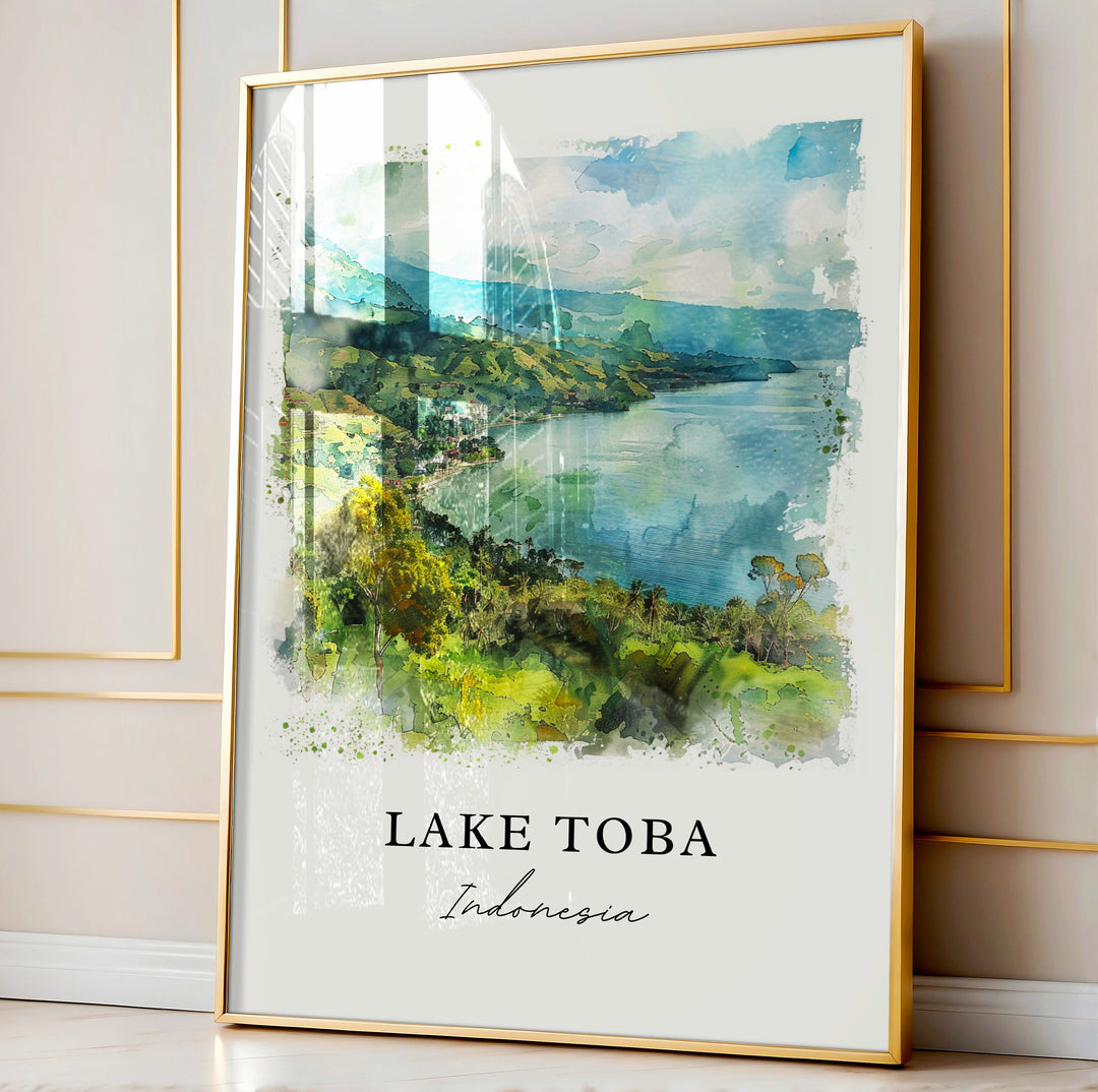 Lake Toba Wall Art, Lake Toba Indonesia Print, Lake Toba Watercolor, Sumatra Indonesia Gift,