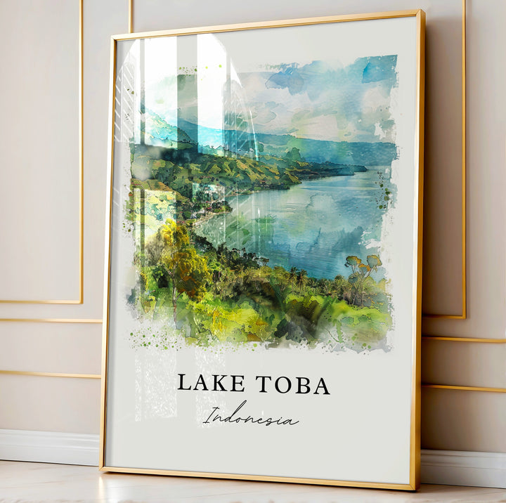 Lake Toba Wall Art, Lake Toba Indonesia Print, Lake Toba Watercolor, Sumatra Indonesia Gift,