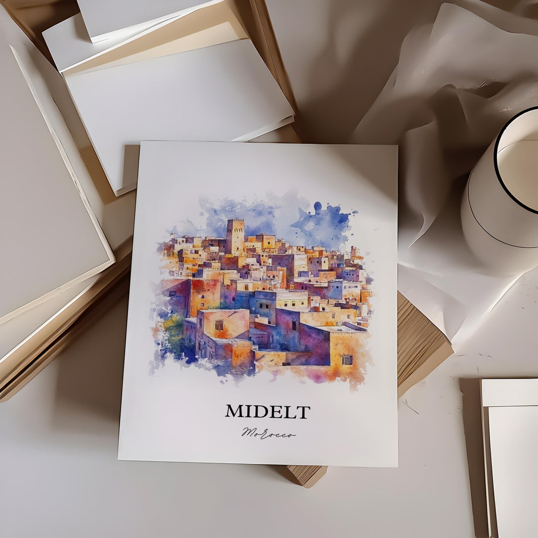 Midelt, Morocco – Watercolor Art Print of Middle Atlas Range