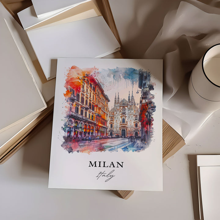 Milan Italy Wall Art, Milan Print, Milan IT Watercolor, Milan Italy Gift,