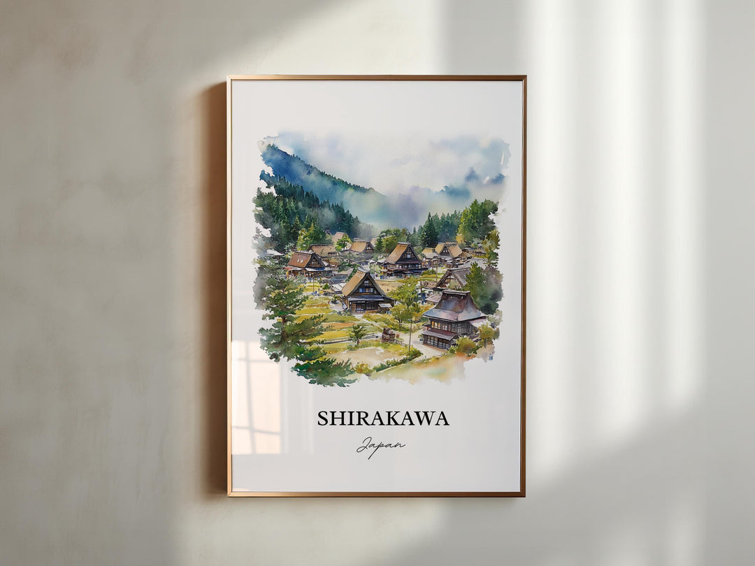 Shirakawa Wall Art, Gifu Prefecture Print, Japan Watercolor Art, Shirakawa Japan Gift, Travel Print, Travel Poster, Housewarming Gift