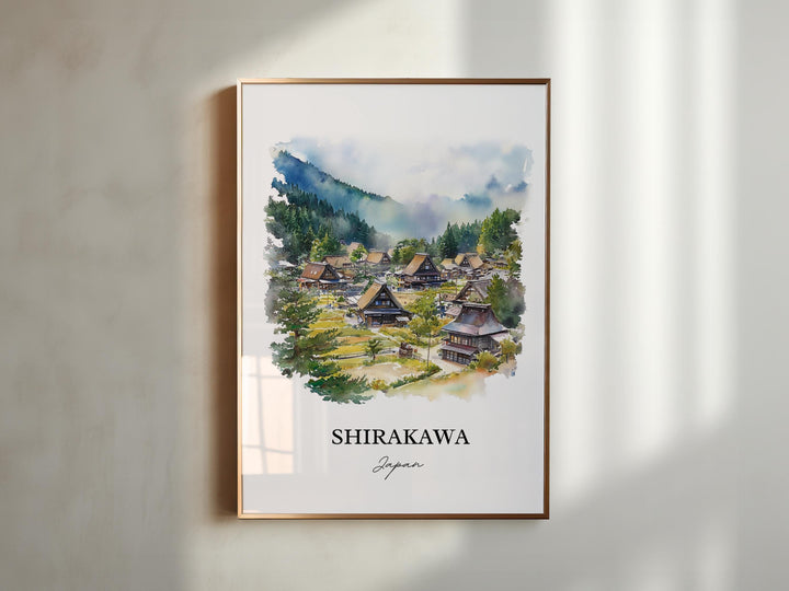 Shirakawa Wall Art, Gifu Prefecture Print, Japan Watercolor Art, Shirakawa Japan Gift, Travel Print, Travel Poster, Housewarming Gift