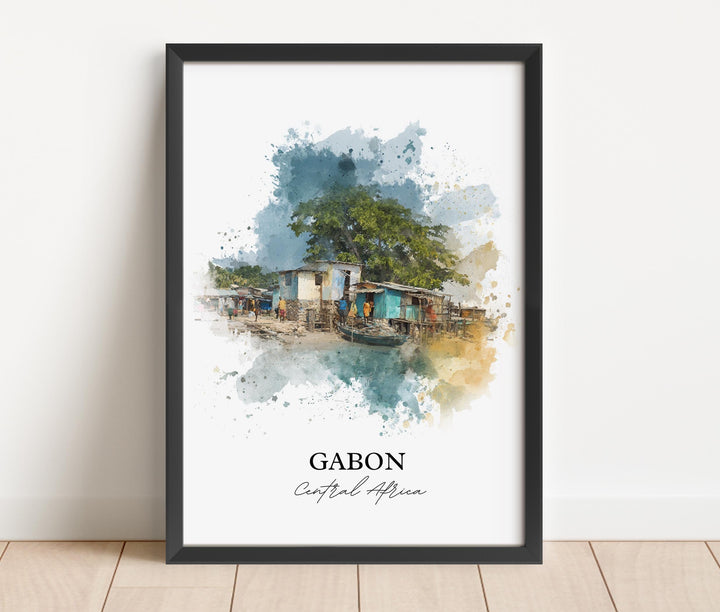 Gabon Wall Art, Central Africa Print, Gabon Watercolor Art, Gabon Gift, Travel Print, Travel Poster, Housewarming Gift