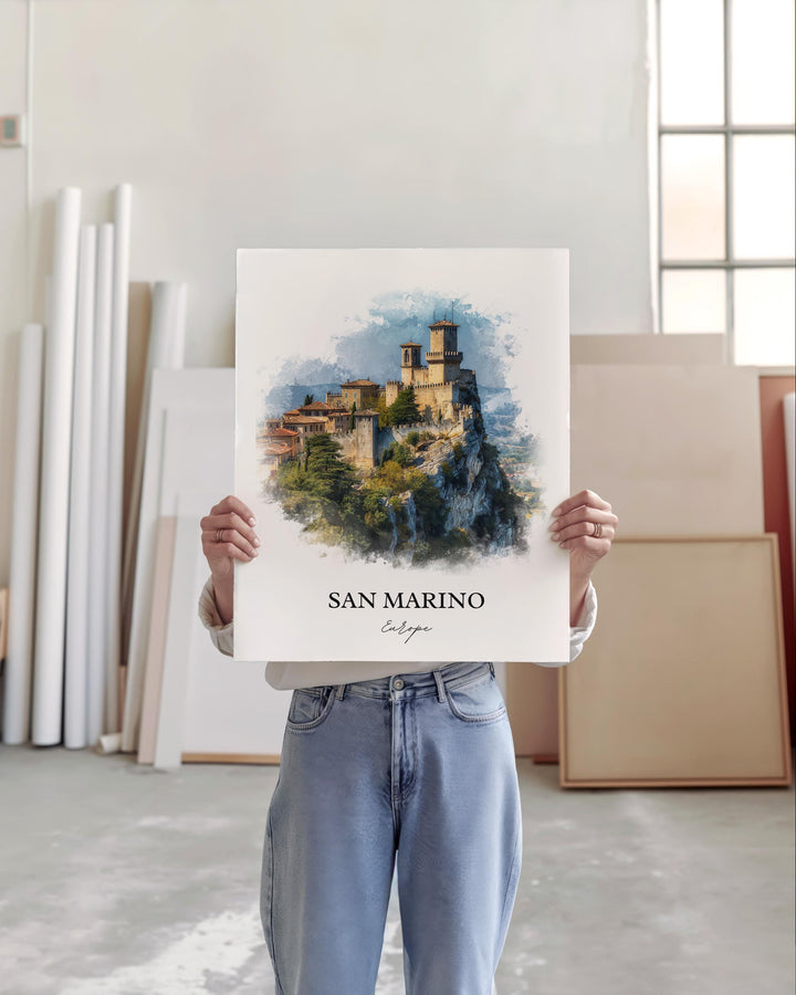 San Marino Wall Art, San Marino Print, San Marino Watercolor Art, San Marino Gift, Travel Print, Travel Poster, Housewarming Gift