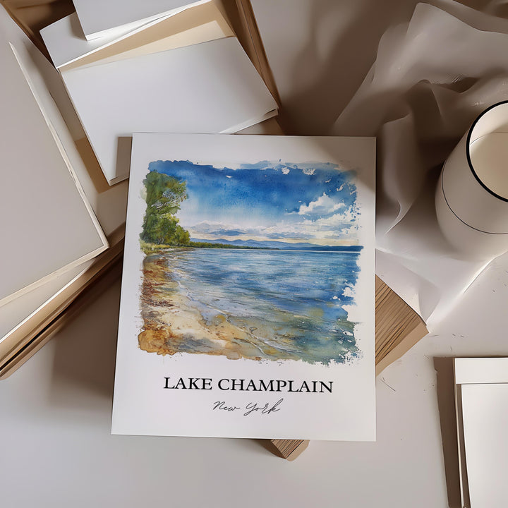 Lake Champlain NY Wall Art, Ticonderoga Print, NY Watercolor Art, Lake Champlain NY Gift, Travel Print, Travel Poster, Housewarming Gift