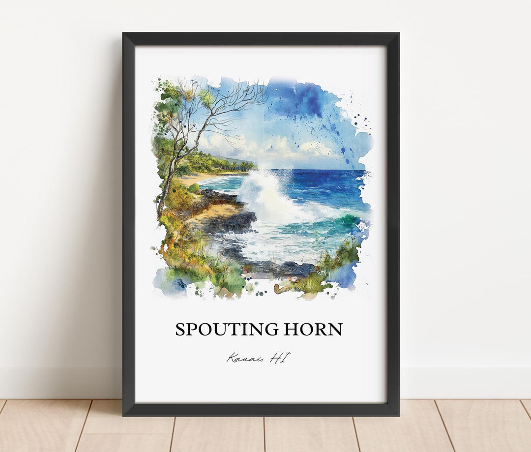 Spouting Horn, Kauai South Shore, USA – Watercolor Art Print