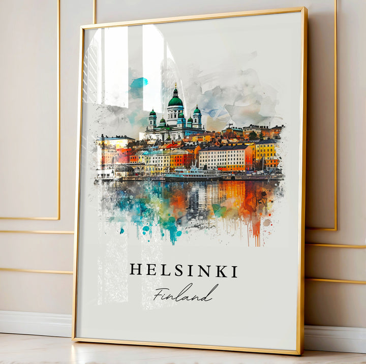 Helsinki watercolor travel art - Finland, Helsinki print, Wedding gift, Birthday present, Custom Text, Perfect Gift