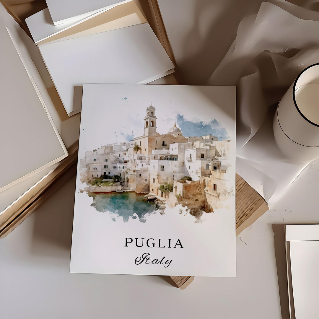 Puglia Italy wall art - Italia, Puglia poster, Puglia Wedding gift, Puglia Italy Birthday present, Custom Text, Personalised Gift