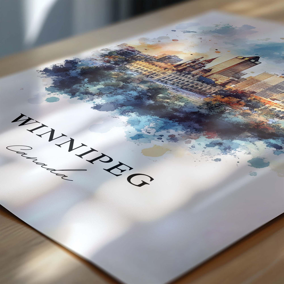 Winnipeg Wall Art, Winnipeg Print, Winnipeg Watercolor Art, Winnipeg Canada Skyline Gift, Travel Print, Travel Poster, Housewarming Gift