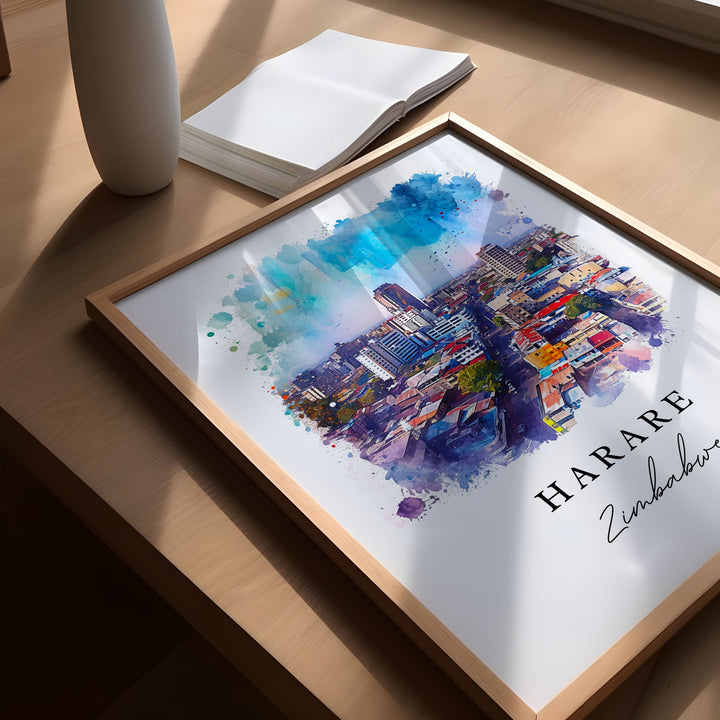 Harare Zimbabwe wall art - Zimbabwe, Harare print, Harare skyline gift, Zimbabwe souvenir, Custom Text, Perfect Gift