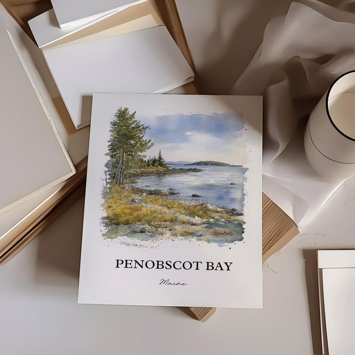 Penobscot Bay Wall Art, Belfast Maine Print, Maine Watercolor Art, Penobscot Bay Gift, Travel Print, Travel Poster, Housewarming Gift