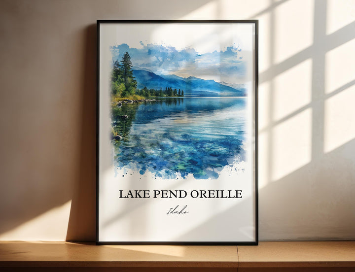 Lake Pend Oreille, Idaho, Idaho – Watercolor Art Print