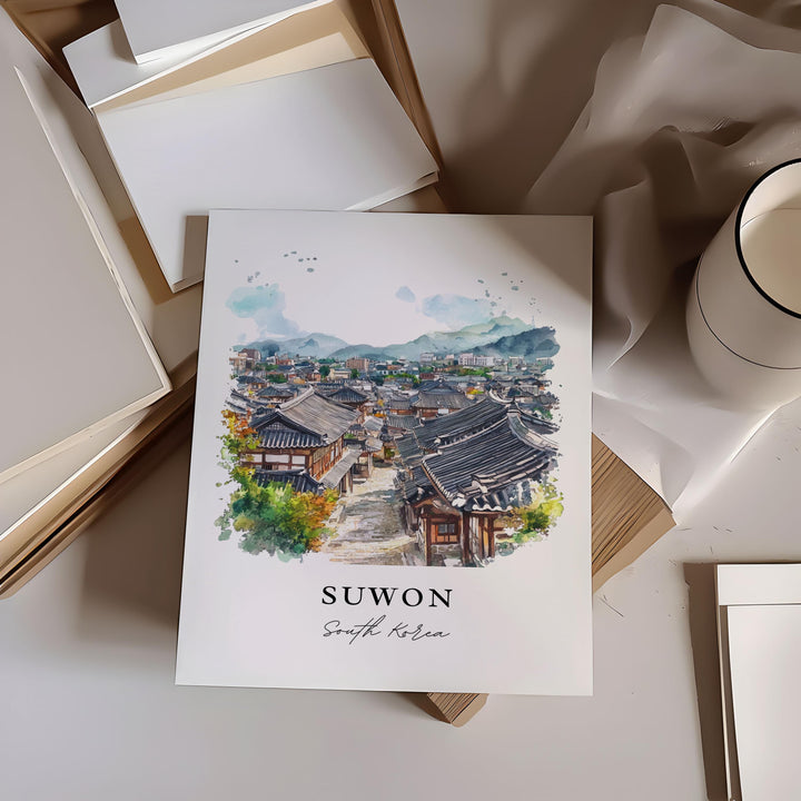 Suwon-Si Wall Art, Suwon South Korea Print, Suwon-Si Watercolor Art, Gyeonggi Province Gift,