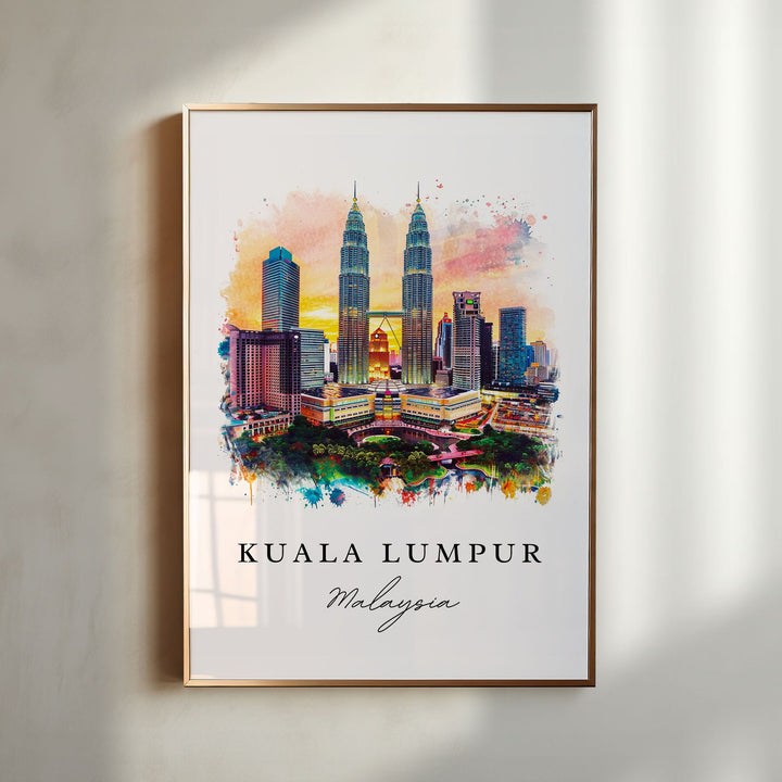 Kuala Lumpur watercolor travel art - Malaysia, Kuala Lumpur print, Wedding gift, Birthday present, Custom Text, Perfect Gift