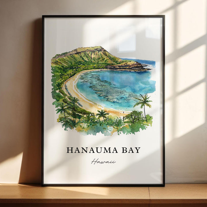 Hanauma Bay Wall Art, Oahu Print, Hanauma Bay Watercolor Art, East Honolulu Gift,