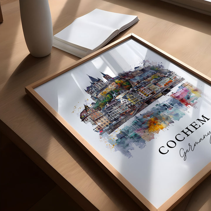 Cochem Germany Art, Cochem Print, Cochem Watercolor Art, Cochem Germany Gift, Travel Poster, Housewarming Gift