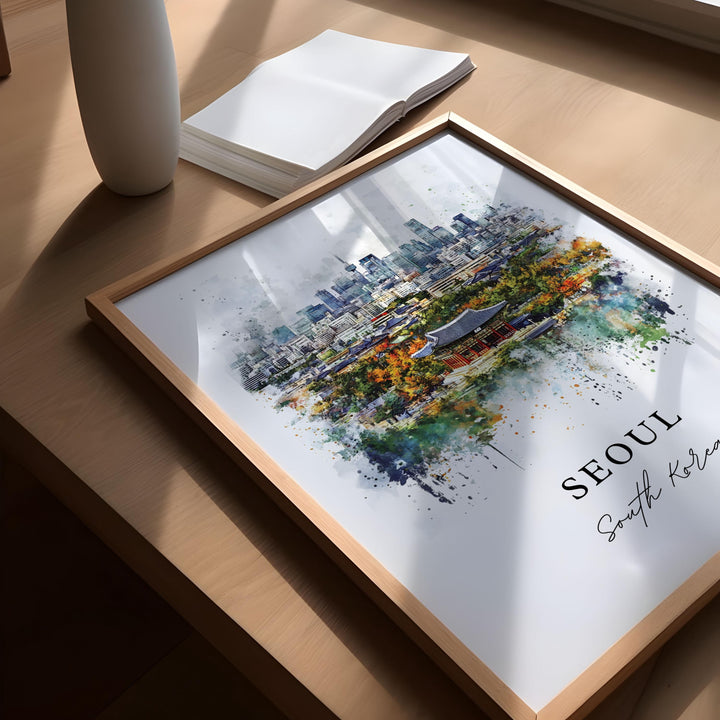 Seoul Wall Art, Seoul Print, Seoul Watercolor Art, Seoul South Korea Gift, Seoul Skyline Print, Travel Poster, Housewarming Gift