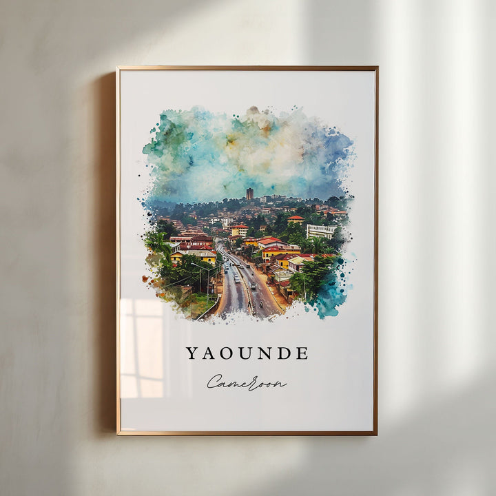 Yaounde watercolor travel art - Cameroon, Yaounde print, Wedding gift, Birthday present, Custom Text, Perfect Gift