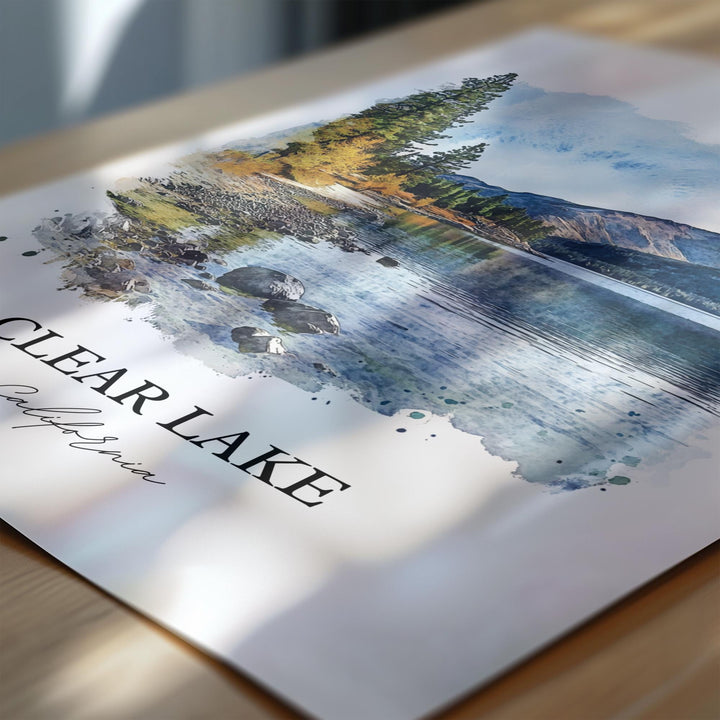 Clear Lake CA Wall Art, Napa County Print, Clear Lake Watercolor Art, Clear Lake Gift, Travel Print, Travel Poster, Housewarming Gift