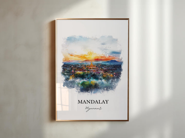 Mandalay Myanmar Wall Art, Myanmar Print, Myanmar Watercolor Art, Mandalay Gift, Travel Print, Travel Poster, Housewarming Gift