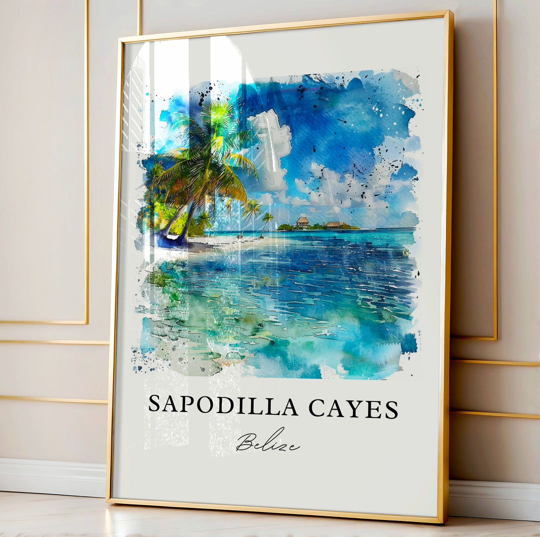 Sapodilla Cayes Art, Sapodilla Belize Print, Sapodilla Cayes Belize Watercolor, Belize Gift,