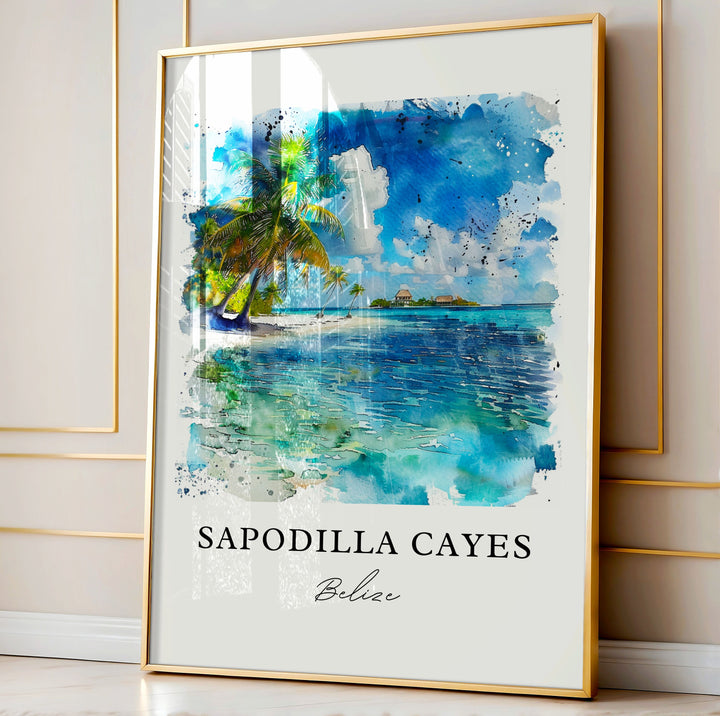 Sapodilla Cayes Art, Sapodilla Belize Print, Sapodilla Cayes Belize Watercolor, Belize Gift,