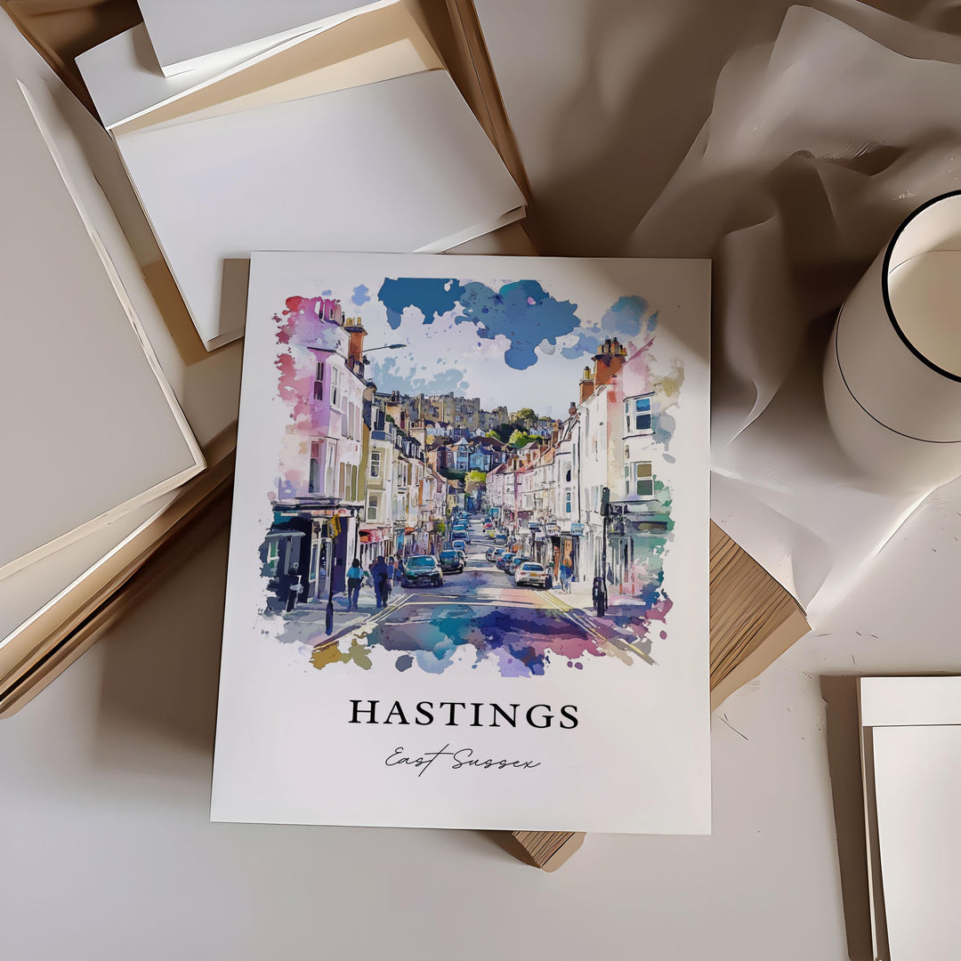 Hastings UK Wall Art, East Sussex Print, Hastings Watercolor Art, Hastings East Sussex Gift, Travel Print, Travel Poster, Housewarming Gift
