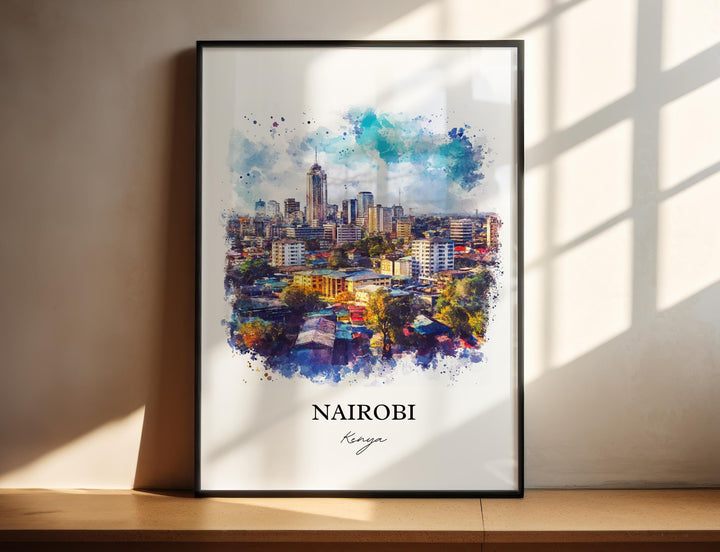 Nairobi Wall Art, Nairobi Print, Kenya Watercolor Art, Nairobi Kenya Gift, Travel Print, Travel Poster, Housewarming Gift