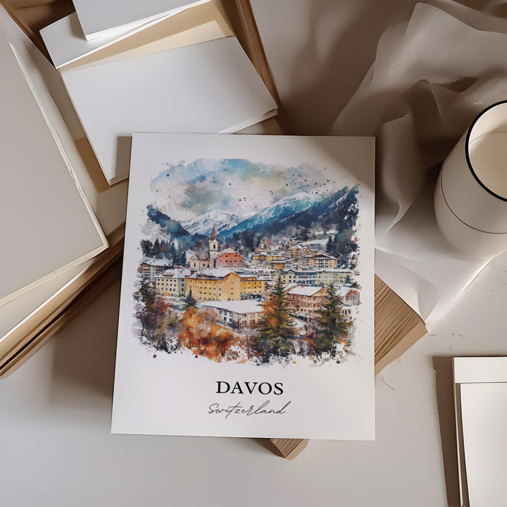 Davos Travel Print Wall Art Davos Wall Hanging Home Décor Davos Gift Art Lovers Switzerland Art Lover Gift Davos Poster