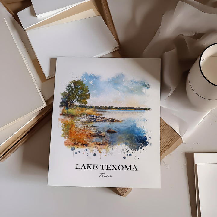 Lake Texoma Wall Art, Tulsa Oklahoma Print, Texas Watercolor Ar, Lake Texoma Gift, Travel Print, Travel Poster, Housewarming Gift