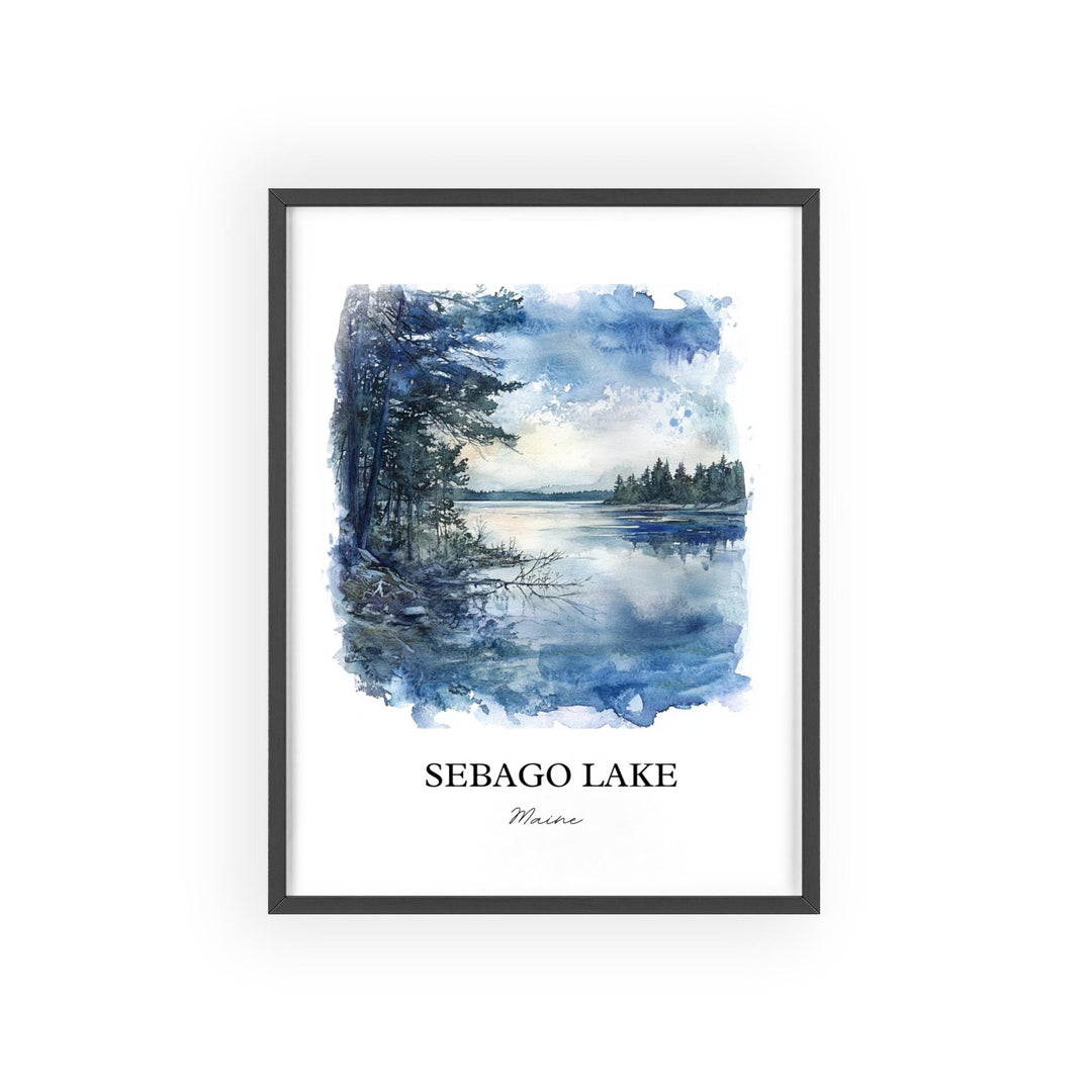 Sebago Lake Wall Art, Casco Maine Print, Maine Watercolor Art, Sebago Lake ME Gift, Travel Print, Travel Poster, Housewarming Gift