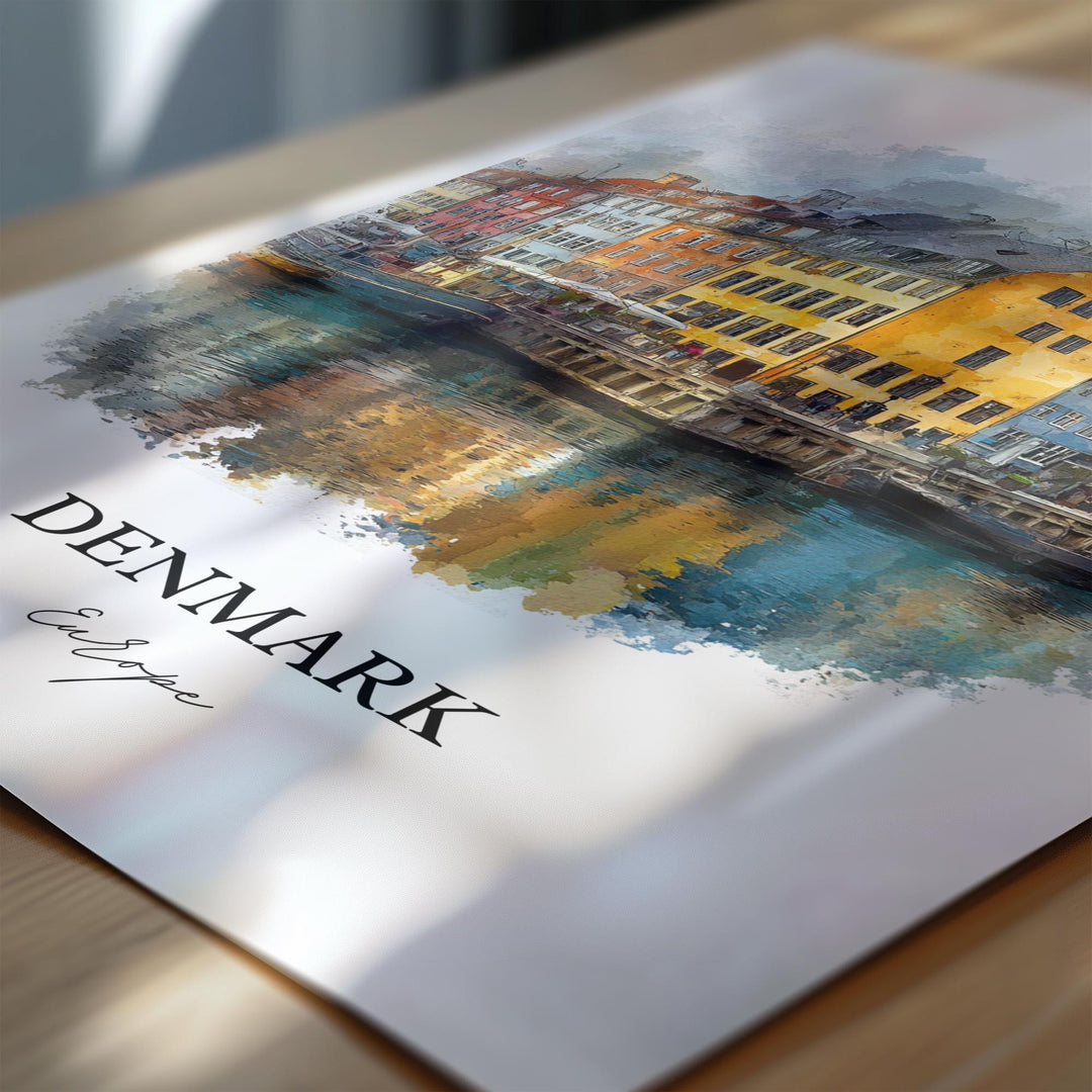 Denmark Wall Art, Denmark Print, Denmark Watercolor Art, Denmark Country Gift, Travel Print, Travel Poster, Housewarming Gift