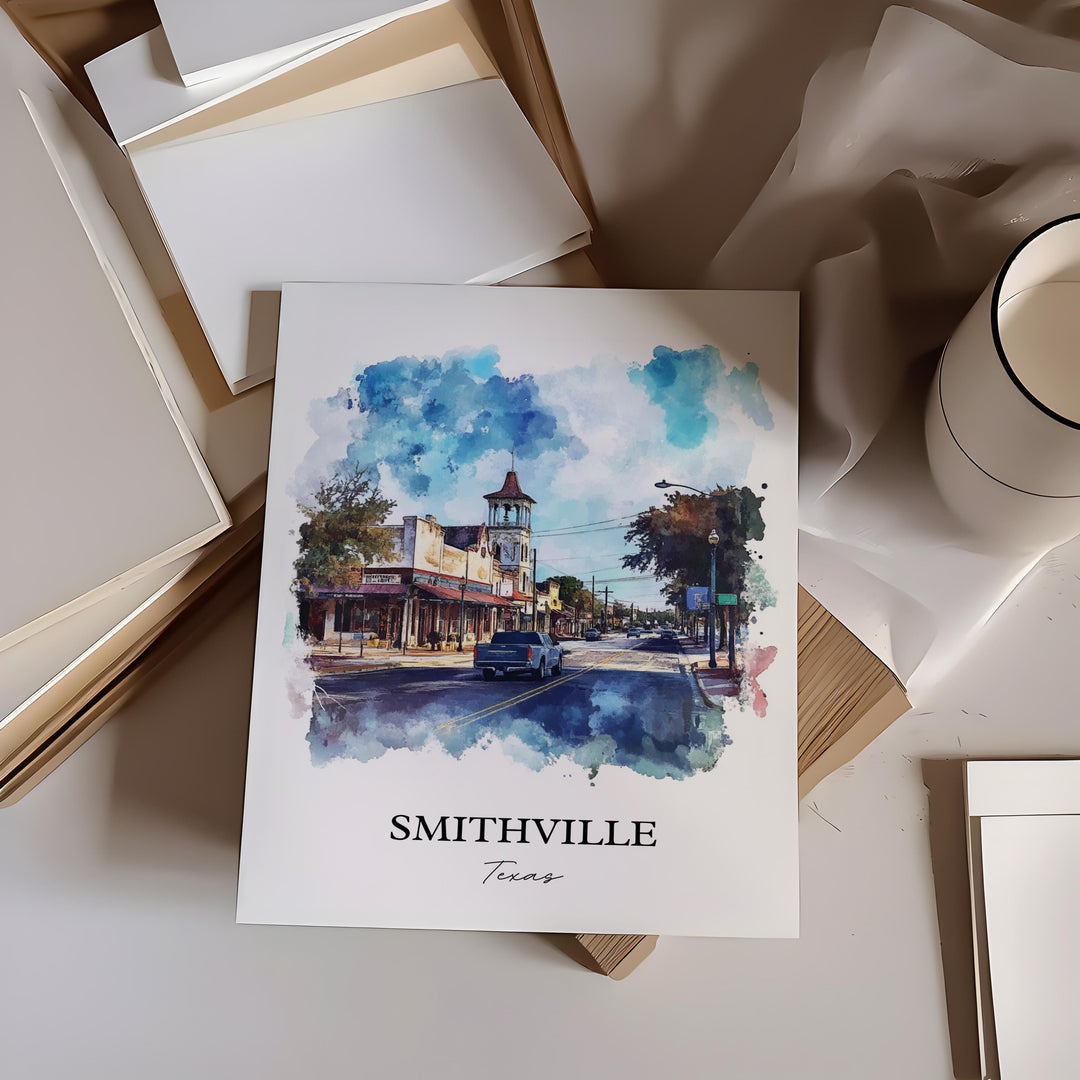 Smithville TX Wall Art, Bastrop County Print, Texas Watercolor Art, Smithville Texas Gift, Travel Print, Travel Poster, Housewarming Gift