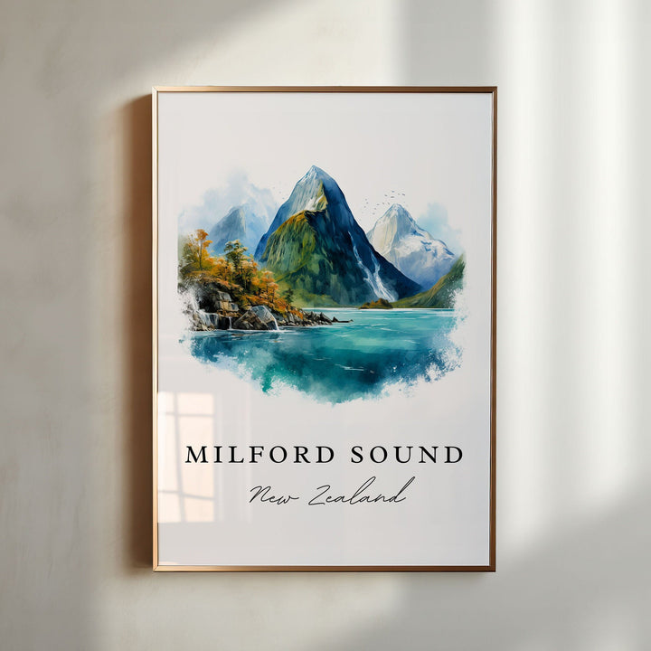 Milford Sound NZ wall art - New Zealand, Milford Sound poster print, Wedding gift, Birthday present, Custom Text, Perfect Gift