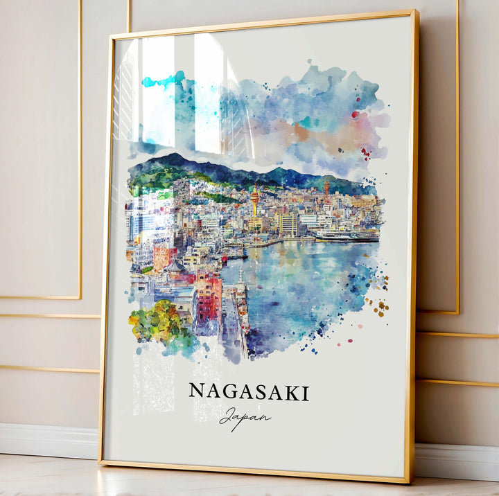 Nagasaki Wall Art, Nagasaki Japan Print, Nagasaki Watercolor Art, Nagasaki Japan Gift,