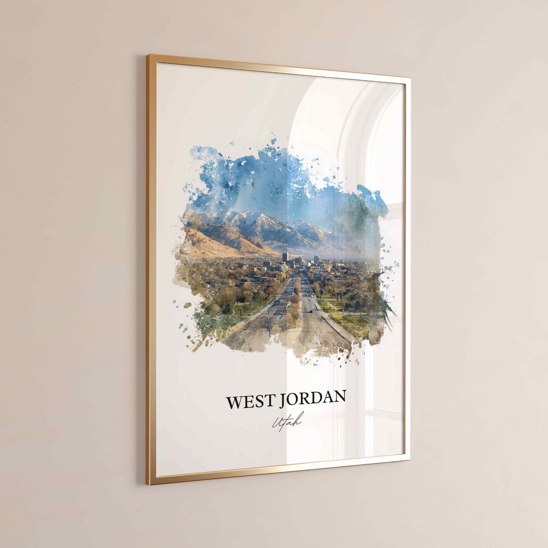 West Jordan Wall Art, Utah Print, West Jordan UT Watercolor Art, Salt Lake City Gift, Travel Print, Travel Poster, Housewarming Gift