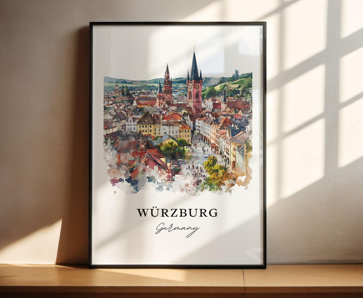 Wurzburg Wall Art, Wurzburg Germany Print, Bavaria Watercolor Art, Wurzburg City Gift,