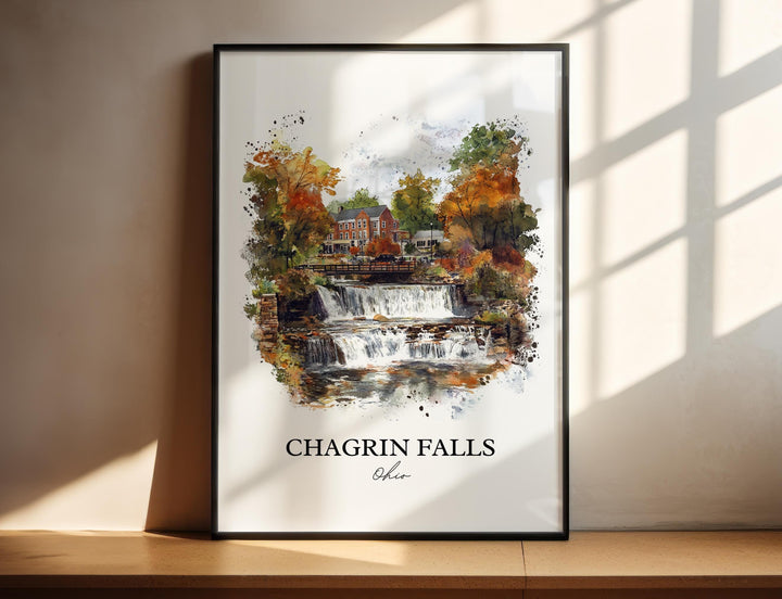 Chagrin Falls OH Wall Art, Cuyahoga County Print, Cleveland Watercolor, Chagrin Falls Gift, Travel Print, Travel Poster, Housewarming Gift