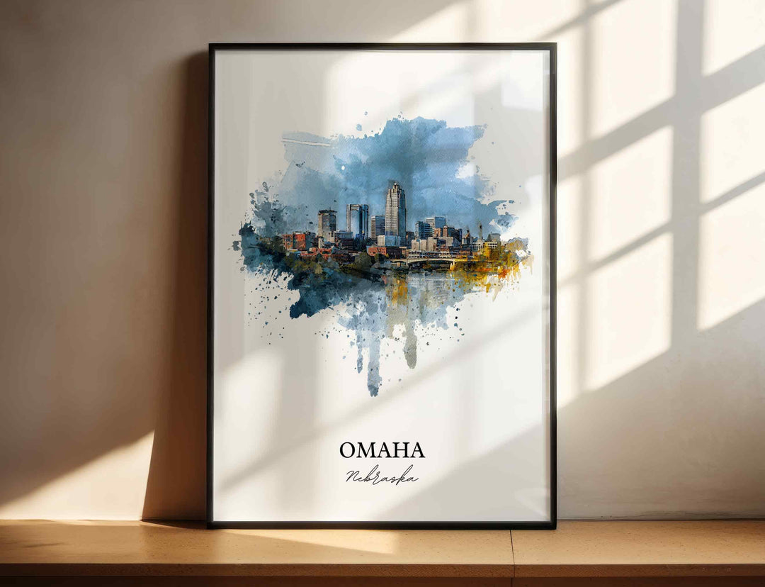 Omaha Nebraska Wall Art, Omaha Print, Nebraska Watercolor Art, Omaha NE Skyline Gift, Travel Print, Travel Poster, Housewarming Gift
